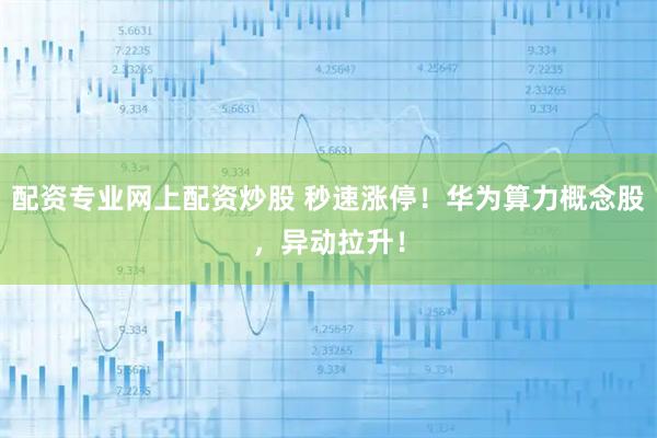 配资专业网上配资炒股 秒速涨停！华为算力概念股，异动拉升！